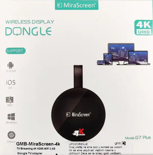 GMB-MiraScreen-4K ** Gembird MIRACAST DLNA & airplay HDMI WiFI Dongle TV adapter, 2.4G  4K (1759)