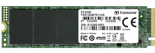 TRANSCEND M.2 512GB NVMe, 2280,PCIe Gen3x4, M-Key, 3D TLC, DRAM-less, Single-sided ( TS512GMTE112S )
