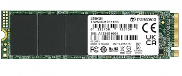 TRANSCEND 250GB, M.2 2280, PCIe Gen3x4, NVMe, TLC, DRAM-less, Single-sided ( TS250GMTE115S )