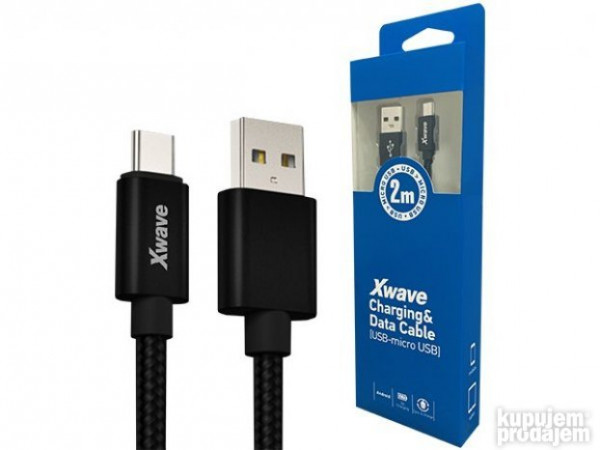 Xwave USB kabl /USB 2.0 (tip A -muški) -Micro USB (tip A -muški)/dužina 1,2m/2A/Aluminium /crni upleteni ( 111084 )