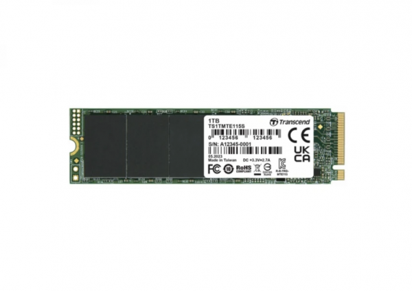 Transcend 1TB, M.2 2280, PCIe Gen3x4, NVMe, TLC, DRAM-less, Single-sided