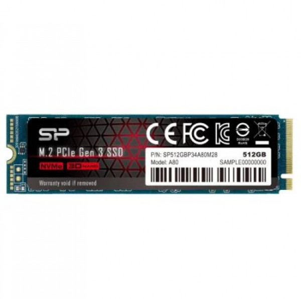 Silicon Power M.2 NVMe 512GB SSD, A80, Read up to 3,400 MB/s, Write up to 3,000 MB/s, 2280 ( SP512GBP34A80M28 )