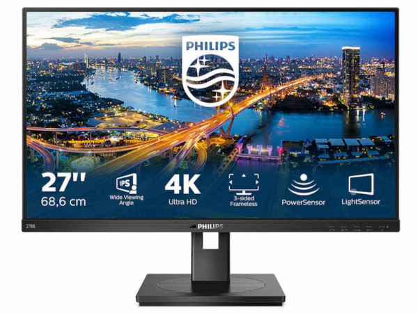 PHILIPS Monitor  278B1/00 27''/IPS/3840x2160/60Hz/4ms GtG/HDMIx2,DP,USB/pivot,visina/zvučnici/VESA/crn