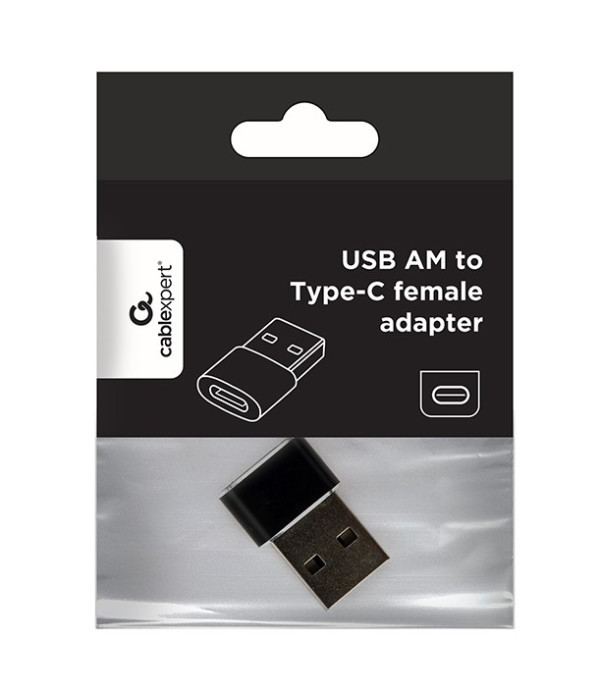 A-USB2-AMCF-02 Gembird USB AM to Type-C female adapter, black (ALT.CCP-USB3-AMCM-0M) FO