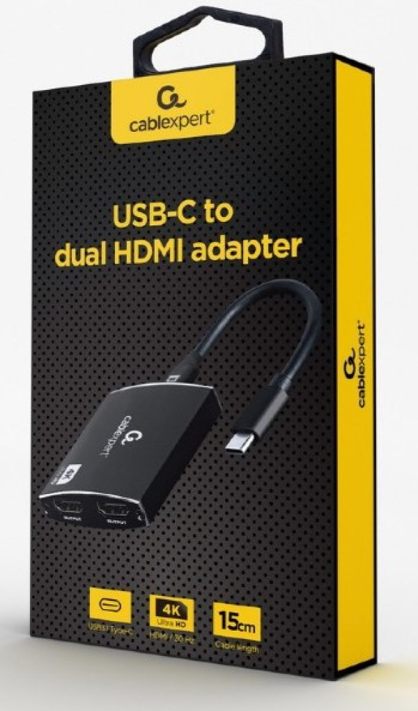 A-CM-HDMIF2-01 Gembird USB-C to dual HDMI adapter, 4K 60Hz, black