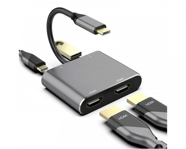 E-GREEN Adapter USB 3.1 tip C (M) - 2 x HDMI + USB 3.0 + PD 60W (4 u 1) 