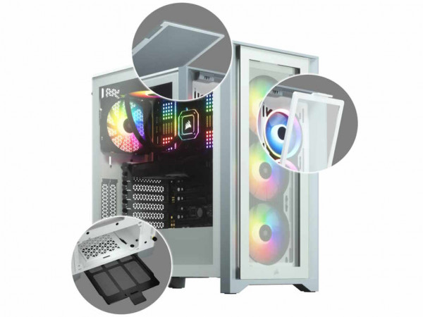 CORSAIR kućište iCUE 4000X Mid-Tower/ATX/kaljeno staklo/bez napajanja/RGB/bela