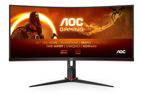 AOC  monitor CU34V5CW/BK 34''/VA,zakrivljen,21:9/3440x1440/100Hz/1ms MPRT/HDMI,DP,USB/visina/kamera