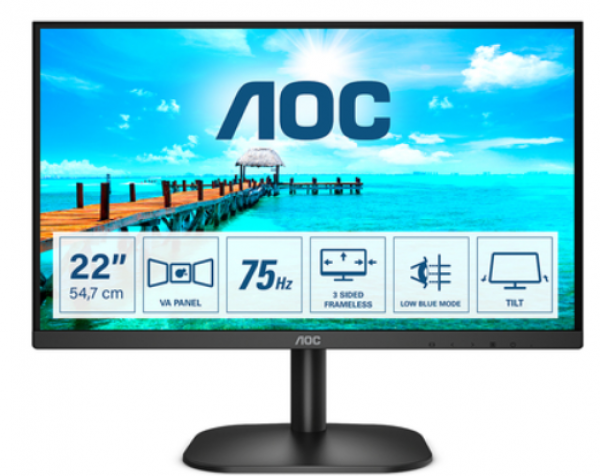 AOC monitor 22B2H/EU 21.5''/VA/1920x1080/75Hz/4ms GtG/VGA,HDMI/VESA/crna