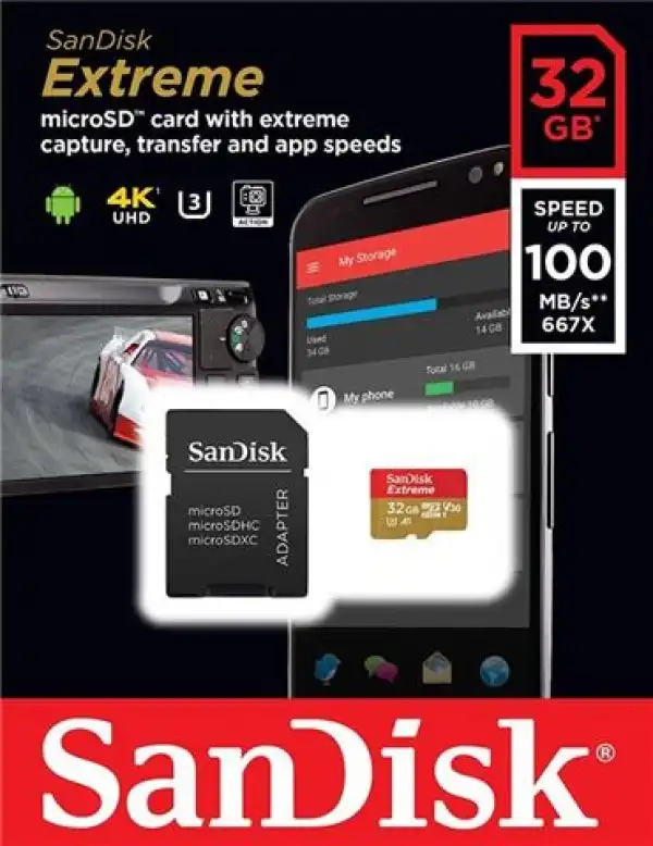 MICRO SD 32GB SanDisk Extreme + adapter SDSQXAF-032G-GN6MA