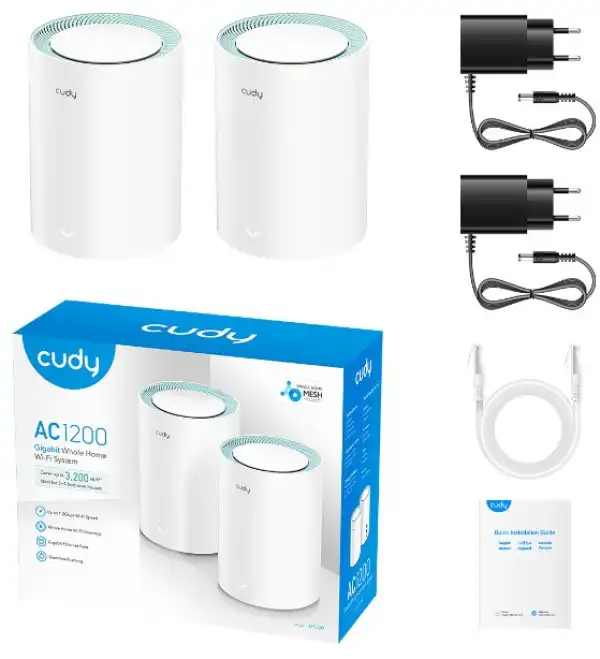 Cudy M1300 2-pack AC1200 Dual Band 2.4Ghz+5Ghz WiFi MESH, GiGABIT, 4x Antena 16MB/128DDR, TR069