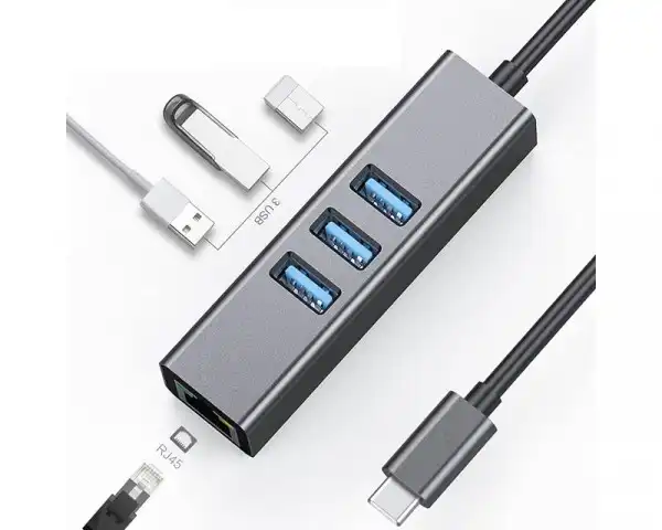 FAST ASIA Adapter-konvertor TIP C na 3xUSB 3.0+RJ45 meta